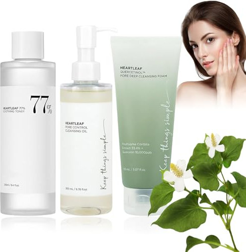 Heartleaf 77% Soothing Toner 250ml | Heartleaf Pore Cleansing Foam 150ml | Pore Cleansing Oil 200ml | Quercetin Heartleaf Facial Cleanser Reduce Pore Toner Deep Cleanseing Schiuma Detergente