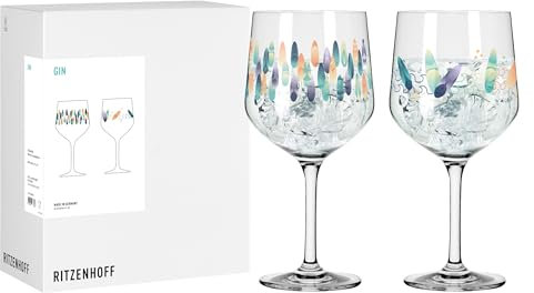 RITZENHOFF 8095001 Gin Kelch 700 ml 2er Set, Serie Entdecker - 2 Stück Gin-Gläser mit Surfer-Motiv, blau - Made in Germany