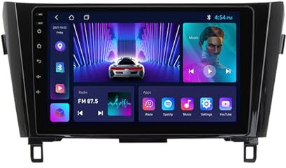 HCDZF Autorradio 9 Android 13.0 navegación GPS para Nissan Qashqai J11 X-Trail 3 T32 2013-2017 Bluetooth Control del Volante FM WiFi Carplay Pantalla Dividida +Cámara Trasera