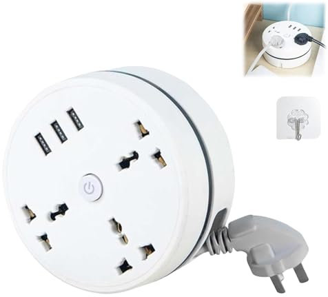Civiliank - Regleta universal de 5.9/9 pies, cable de extensión envuelto a la derecha, regleta retráctil con 3 tomas, 3 puertos USB para oficina, viajes (1, 9 pies)