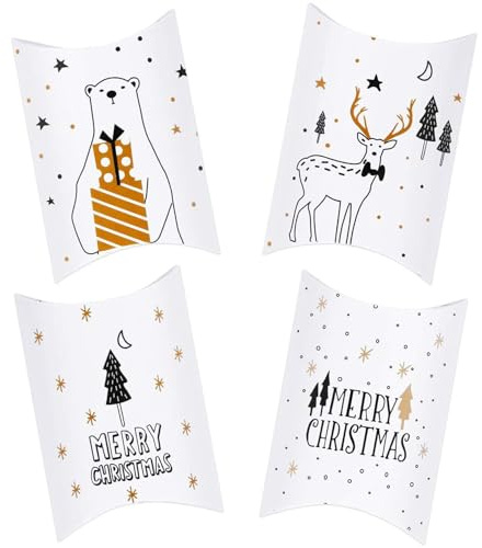 Gleemix 12 Stück Geldgeschenk Weihnachten, Geschenkbox Weihnachten, Kissen Form Süßigkeiten Box, Keksschachtel Pralinenschachtel Schachtel, für Geschenk Weihnachtsdeko 14 * 10 * 2,8cm