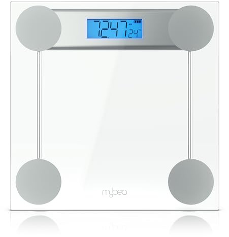 CSL-Computer Personenwaage digital bis 180 kg, Körperwaage Glas transparent | Wiegt von 5 bis 180 kg in 50-g-Schritten, zeigt die Raumtemperatur, 28 x 28 cm Standfläche, nur 2,5 cm hoch