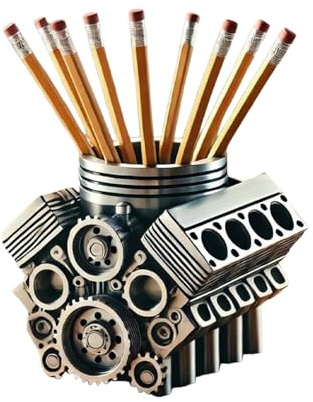 Pot À Crayons Avec Moteur V8 - Rangement De Bureau Mécanique, Design Voiture Rétro, Support Papeterie Unique Finition Métallique | Organiseur Stylos Pour Bureau, Chambre, Salon, Garage, Espace Travail
