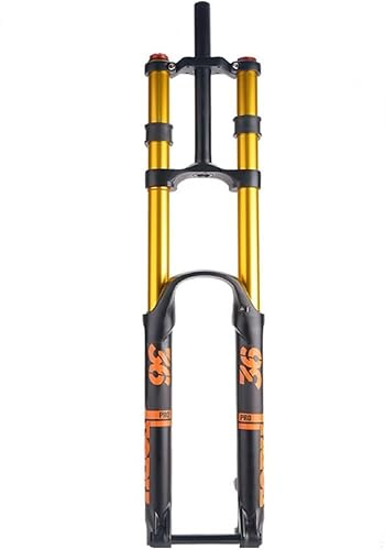 KUNYOS 26 27,5 29 Mountainbike-Federgabel, Federweg 200 Mm, DH MTB-Luftgabel, Zugstufe, Verstellbar, Gerade Doppelschulter-Downhill-Gabel, Steckachse 15 X 110 Mm,Gold,27.5inch