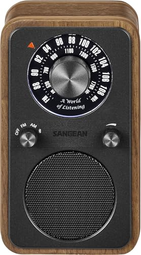 Sangean WR-9 Tragbares FM Bluetooth Radio – Retro-Design im Echtholzgehäuse für zuhause und unterwegs, integrierter Akku für 54 Stunden Musikwiedergabe, Vintage Walnut