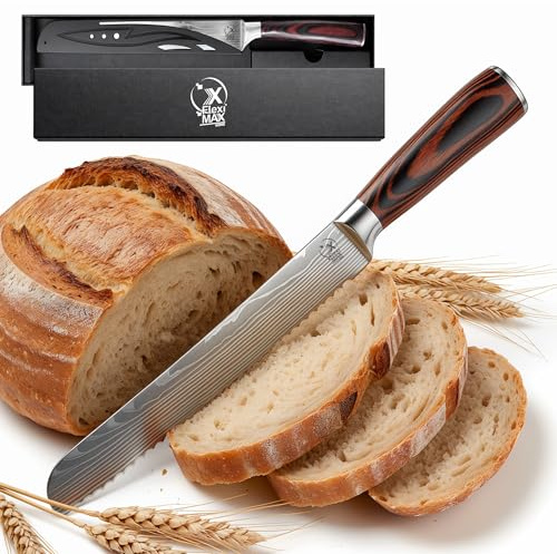 Fleximaxx Home ® Cuchillo de Pan Profesional 20 cm Cuchillo de Sierra para Pan Crujiente y Baguette Cuchillo de Cocina de Acero Inoxidable con Mango de Madera Ergonómico Cuchillos cocina Profesional