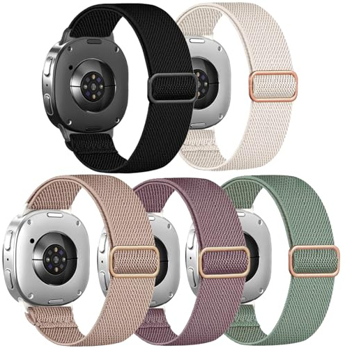 CUNUJIX 5 Stück Elastisch Nylon Armband Ersatz für Samsung Galaxy Watch 8 Band 40mm 44mm,Galaxy Watch 8 Classic 46mm, Dehnbare Loop Gewebe Ersatzband für Damen Herren