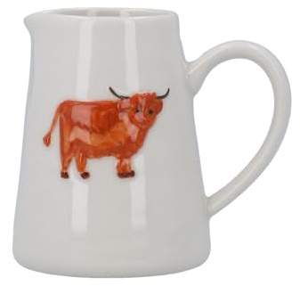 Gisela Graham Mini Serving Jug, Embossed Highland Cow Design, White Stoneware, 100ml