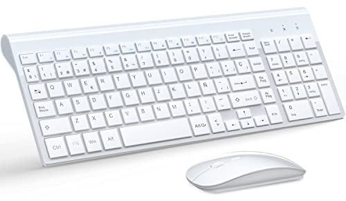 TopMate Pack Teclado y Raton Inalámbricos Ultra Delgado - Blanco | 2.4G Compacto Silencioso 2400DPI Teclado de Tamaño Completo con Cubierta, Baterías Incluidas, para PC/Laptop/Windows/Mac