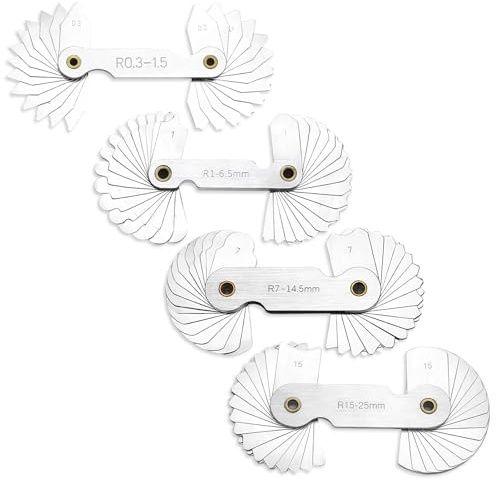Radienlehre, 4 StüCk Tragbares Konkav Konvex Filetlehre, Edelstahl Radius Gauge Messwerkzeug R0.3-1.5/R1-6.5/R7-14.5/R15-25 FüR Ingenieure & Werkzeughersteller