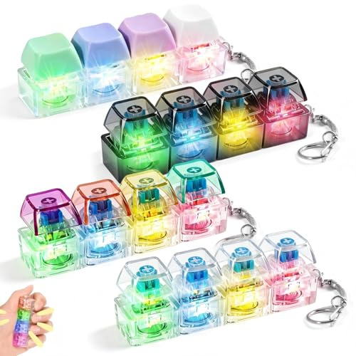4Pcs Keyboard Fidget Toy,Keyboard Fidget Keychain with LED Light | Portable Fidgets Keyboard 4 Buttons,Clicky Fidgets Toy,Fashionable Functional Gifts for Adults Kids Office School Home Travel