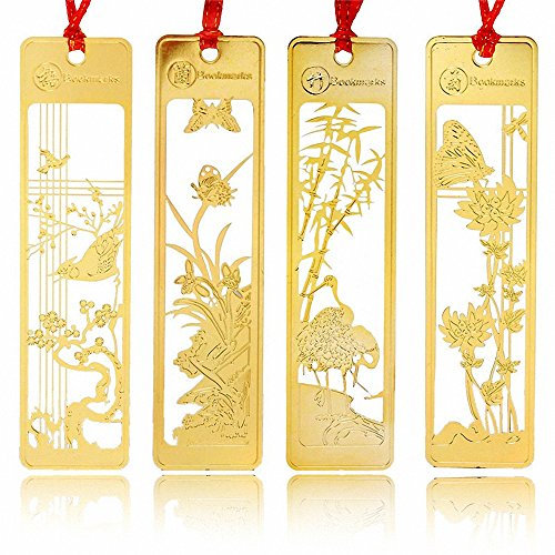 4 Stueck chinesische Metall Lesezeichen – Amupper Golden Hollow Lesezeichen