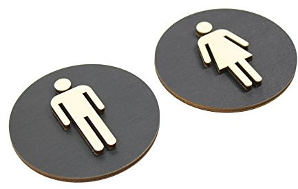 WC Schild Schwarz Holz Toilettenschild Toilette Türschild Damen Herren 1xSet (Ø 18cm, Damen+Herren)