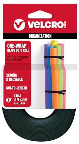 VELCRO Brand - ONE-WRAP Roll, Double-Sided, Self Gripping Multi-Purpose Hook and Loop Tape, Reusable, 12' x 3/4 Roll - Black