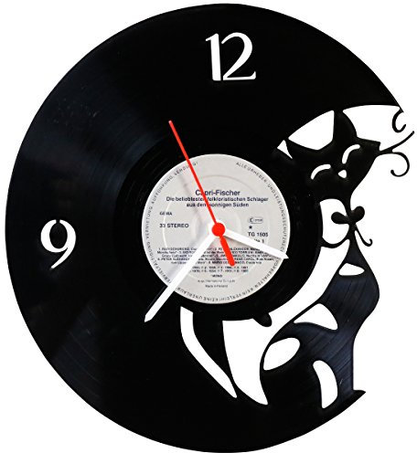 GRAVURZEILE Wanduhr aus Vinyl Schallplattenuhr „Katze“ Upcycling Design Wand-Deko Vintage Wand-Dekoration Retro-Uhr Made in Germany