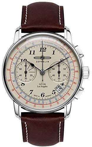 Zeppelin Herrenuhr mit Lederband Serie LZ126 Los Angeles Chronograph Datum 7614-5