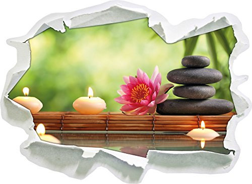 Herrliche Seerose mit Zen Steinen im Tempel, Papier 3D-Wandsticker Format: 92x67 cm Wanddekoration 3D-Wandaufkleber Wandtattoo