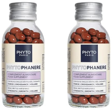 PHYTO 2x120 Capsules Phytophanere Natural Hair Loss, Nail & Skin Supplement for Men & Women Biotin & Vitamin B6 Enriched, Antioxidant-Rich Carrot & Vitamin E, Energy & Tissue Formation, 4-Month Supply