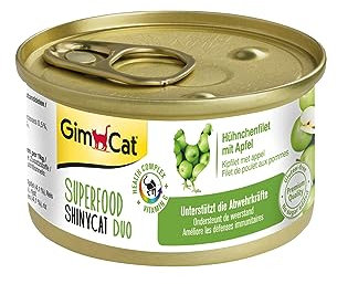 GimCat Superfood ShinyCat Duo Hühnchen mit Apfel - Katzenfutter mit saftigem Filet ohne Zuckerzusatz für ausgewachsene Katzen - 24 Dosen (24 x 70 g)