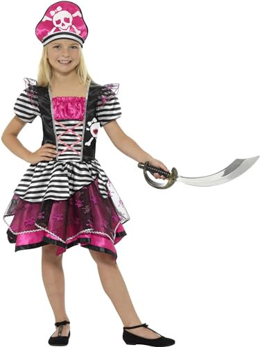 Smiffys Costume fille pirate parfaite, noir et rose, avec robe et chapeau