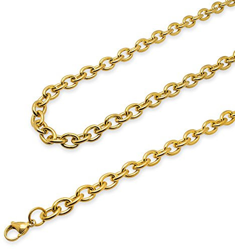 SoulCats Gliederkette Edelstahl Halskette Set Königskette, Größe: 8 mm, Auswahl: Kette 50 cm, Farbe: Gold