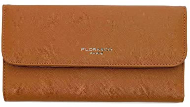 flora & co - Portefeuille Femme Rabat Tout-en-Un - Porte-chéquier Porte-Cartes Monnaie 3 en 1 - Compagnon Zippé 3 Volets Grande Capacité Fourre-Tout - Original Mode Tendance - Camel