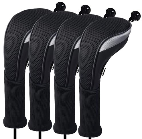 Andux 4Pack Long Neck Golf Hybrid Club Head Covers with Dial ID Tag CTMT-02 Black