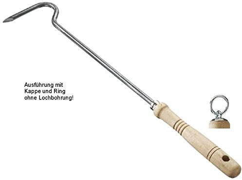 Turk 74470 Fire Haken mit Holzgriff und Loch zum Aufhängen, Silber, 45 x 0,8 x 30 cm