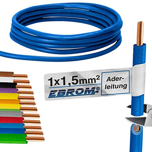 Cable rígido – Cable de PVC – H07V-U 1,5 mm² – Color: azul oscuro 10 m/15 m/20 m/25 m/30 m/35 m/40 m/45 m/50 m/55 m/60 m hasta 100 m a elegir