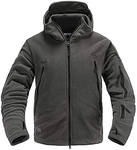 Memoryee Herren Military Fleece Outdoor Jacke Tactical Winddicht mit Kapuze Hoodies/Grey/XL