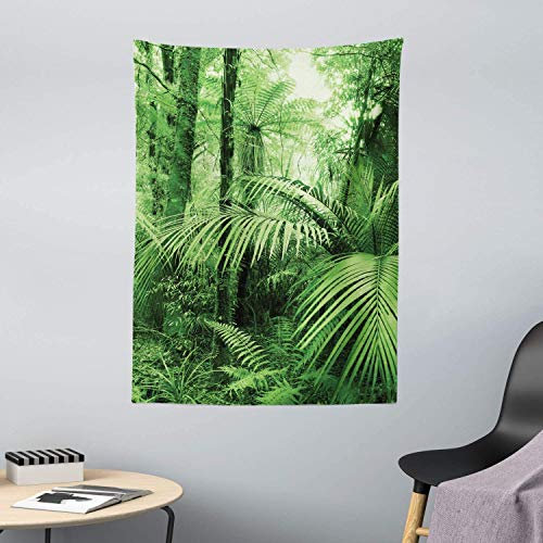 ABAKUHAUS Regenwald Wandteppich, Palmen exotische Pflanzen aus Weiches Mikrofaser Stoff Waschbar ohne Verblassen Digitaldruck, 110 x 150 cm, Grün