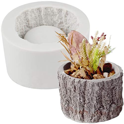 Tree Stump Flower Pot Silicone Mould for Epoxy Resin Concrete Clay Succulent Planter Ashtray Candle Holder, Small 2.8x2inch