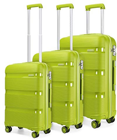 Kono Koffer Set 3 Teilig Hartschale Reisekoffer Set mit TSA Schloss und 4 Zwillingsrollens, Modisch und Verschleißfest Polypropylen Gepäck in M-L-XL-Set (Grün)