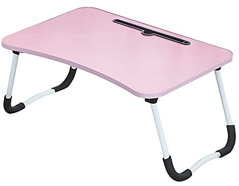 N/Q LEMROE Portable Foldable Bed Desk Laptop Table with Phone Slot Notebook Stand Reading Holder for Eating Breakfast Watching Movie On Bed (Pink)