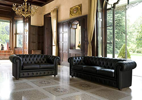 jvmoebel Sofagarnitur Chesterfield 3+2 Sitzer Sofa Leder Couch Polster Schaffhausen Neu