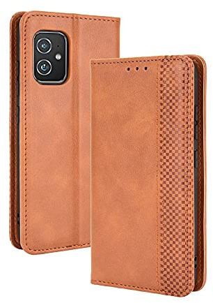 RonRun for Asus Zenfone 8 ZS590KS Case PU Leather Wallet Cover Magnetic Closure With Credit Card Slots and Flip Stand Compatible with Asus Zenfone 8 ZS590KS brown