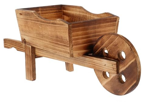 Happyyami Wooden Wheelbarrow Planter Vintage Style for Home Decor Multi-use Plant Pot for Succulents