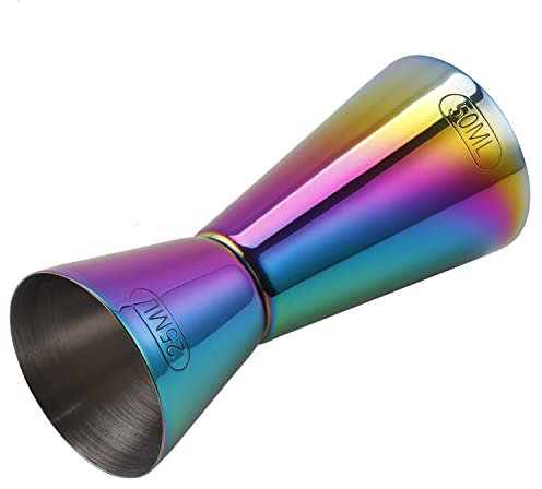 Sunerly Rainbow Plating 304 Stainless Steel 25/50 ml Measure Jigger Bar Craft Dual Spirit Measure Cup Peg Measuring Cup for Bar Party Wine Cocktail Shaker (25-50ML)