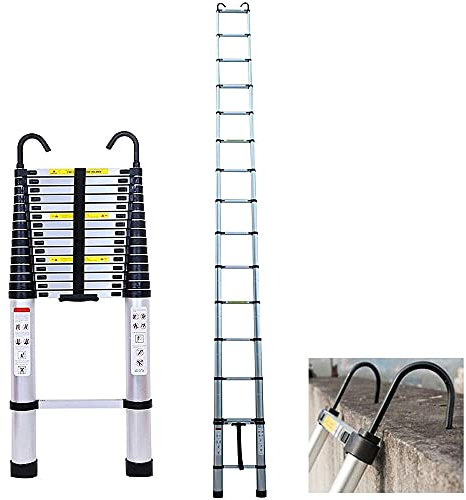 Escalera Telescópica de 6.2M, Escalera Plegable de Aluminio con 2 Ganchos, Extensibles Escalera Multifunción Portátil para Loft, Jardín, Capacidad Máxima 150 kg
