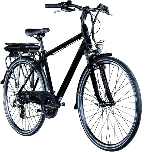 ZÜNDAPP Z802 E Bike Herren Trekking 155-185 cm Fahrrad 21 Gänge, bis 115 km, 28 Zoll Elektrofahrrad mit Beleuchtung und LED Display, Ebike Trekkingrad (schwarz/grau, 48 cm)