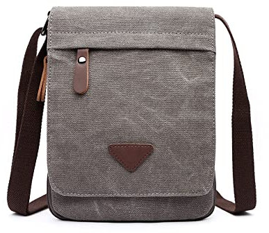 FANDARE Retro Umhängetasche Herren Segeltuch Arbeitstasche Damen Messenger Bag Schultertasche Herrentasche zum Umhängen für Reise Schule Hochschule Arbeit Outdoor Schulranzen Grau