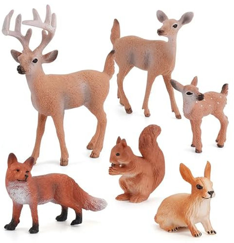 Lukinuo Waldtiere Figuren 6 Stück Waldtiere Figuren Miniaturtiere Spielzeug Tortenaufsätze mit Hirsch Familie Fuchs Kaninchen Eichhörnchen Wald Wald Themenparty Weihnachtsdisplay