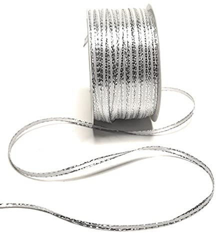 s.dekoda Satinband 50m x 3mm Weiß - Silber Weihnachtsband Schleifenband Dekoband Geschenkband [1371]