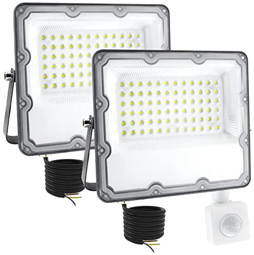 CREATESTAR Led Strahler mit Bewegungsmelder Außen 60W 2er, 6500K Superhell LED Fluter mit Sensor IP66 Wasserdicht Außenstrahler LED Scheinwerfer für Hof, Garage,Haus
