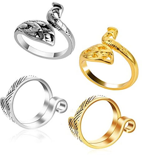 WLLHYF 4 STÜCKE Einstellbare Strickschlaufe Häkelring Silber Spatz Fisch Phönix Metall Geflochtene Ringe Offener Ring Fingerhalter Zubehör für Handwerk Handweben Hakenleinen Zubehör