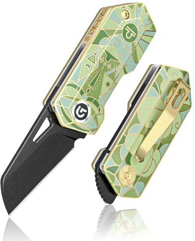 GVDV 9Cr18 Acier Inoxydable Constellation Couteau Pliant Front Flipper, Petit Couteau de Poche avec Poignée d'Imitation Émail, EDC Outddor Couteau de Survie, pour Hommes Femmes, La Balance