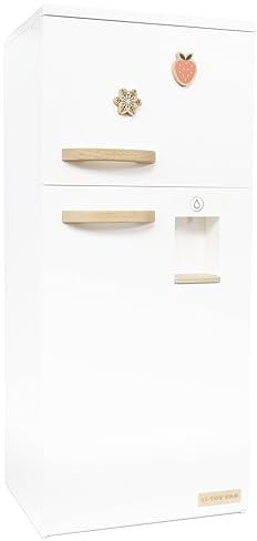 Le Toy Van – Wooden Stand Alone Fridge Freezer Set | Grand Free Standing Refrigerator & Freezer with Accessories Pretend Play Set – suitable for 36+ months, White