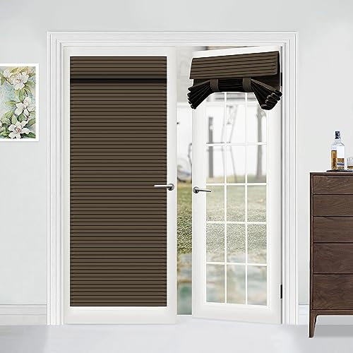 Muamar French Door Curtains Privacy Door Blind, Front Door Window Curtain, Venetian Blinds Style Door Window Cover, 1 Panel (Coffee, W25” x L70”)