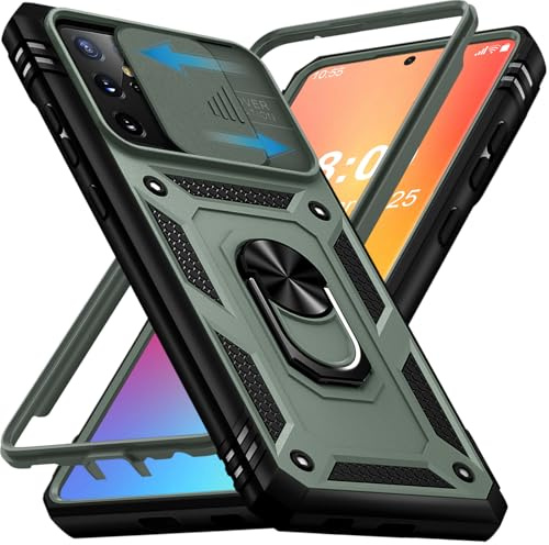 Giyer für Samsung Galaxy S21 Ultra Hülle, Handyhülle S21 Ultra 5G mit Kameraschutz 360° Metall Ring Ständer Stoßfest Bumper Schutzhülle Samsung S21 Ultra 6.8 Case Cover (Grün)
