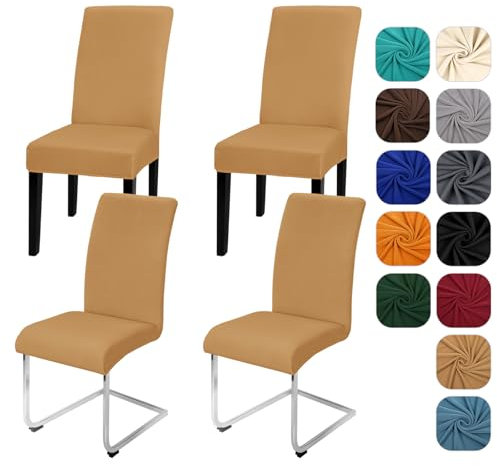 Yugarlibi Stuhlhussen 4er Set Stretch Stuhlhussen Schwingstuhl Elastische Hussen Stuhlbezug Abnehmbarer Waschbarer Stühle Schutz für Küche Restaurant Hotel Bankett Hochzeit (Kamel, 4 Stück)